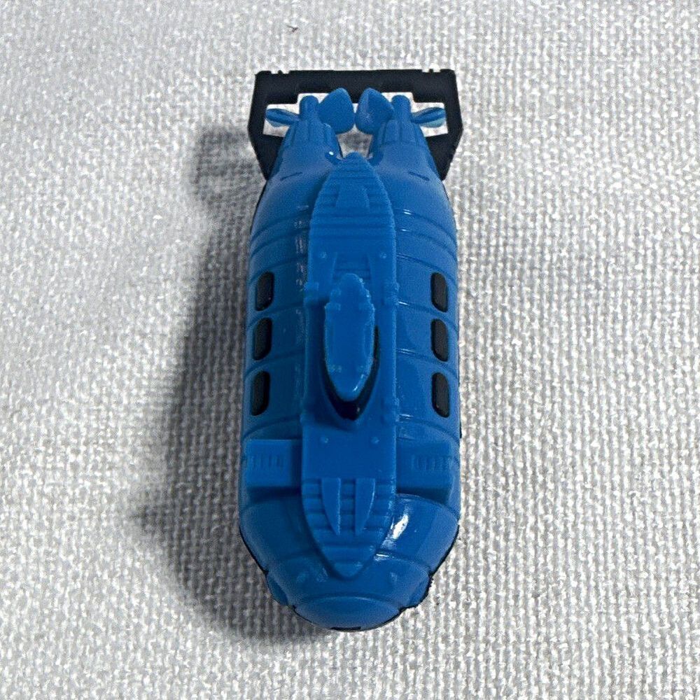 Handmade Blue Plastic Toy Vehicle/Submarine Figure w/ Black Rear Piece, 2 in